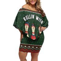 Christmas Bowling Rollin With My Snowmies Off Shoulder Short Dress Xmas Holiday Patterns - Wonder Print Shop