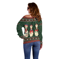Christmas Bowling Rollin With My Snowmies Off Shoulder Sweater Xmas Holiday Patterns - Wonder Print Shop