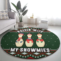 Christmas Bowling Rollin With My Snowmies Round Carpet Xmas Holiday Patterns - Wonder Print Shop