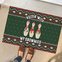 Christmas Bowling Rollin With My Snowmies Rubber Doormat Xmas Holiday Patterns - Wonder Print Shop