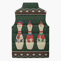 Christmas Bowling Rollin With My Snowmies Sleeveless Puffer Jacket Xmas Holiday Patterns - Wonder Print Shop