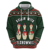 Christmas Bowling Rollin With My Snowmies Zip Hoodie Xmas Holiday Patterns - Wonder Print Shop