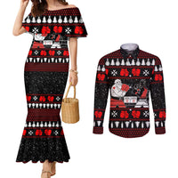 Christmas Boxing Santa And Krampus Couples Matching Mermaid Dress and Long Sleeve Button Shirt Xmas Holiday Patterns - Wonder Print Shop