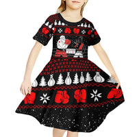 Christmas Boxing Santa And Krampus Kid Short Sleeve Dress Xmas Holiday Patterns - Wonder Print Shop
