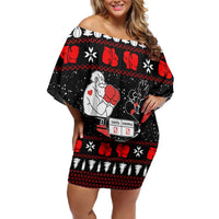 Christmas Boxing Santa And Krampus Off Shoulder Short Dress Xmas Holiday Patterns - Wonder Print Shop