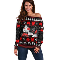 Christmas Boxing Santa And Krampus Off Shoulder Sweater Xmas Holiday Patterns - Wonder Print Shop