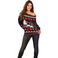 Christmas Boxing Santa And Krampus Off Shoulder Sweater Xmas Holiday Patterns - Wonder Print Shop