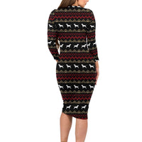 Christmas Bull Dog Terrier Family Matching Long Sleeve Bodycon Dress and Hawaiian Shirt Xmas Holiday Patterns - Wonder Print Shop