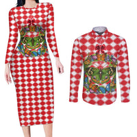 Christmas Butterfly Wreath Couples Matching Long Sleeve Bodycon Dress and Long Sleeve Button Shirt Xmas Holiday Patterns - Wonder Print Shop