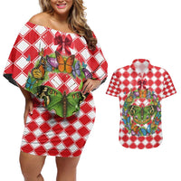 Christmas Butterfly Wreath Couples Matching Off Shoulder Short Dress and Hawaiian Shirt Xmas Holiday Patterns - Wonder Print Shop