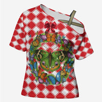 Christmas Butterfly Wreath Cross Shoulder Shirt Xmas Holiday Patterns - Wonder Print Shop