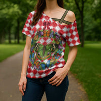 Christmas Butterfly Wreath Cross Shoulder Shirt Xmas Holiday Patterns - Wonder Print Shop