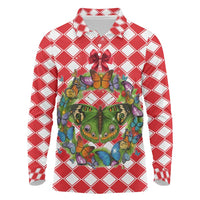 Christmas Butterfly Wreath Long Sleeve Polo Shirt Xmas Holiday Patterns - Wonder Print Shop