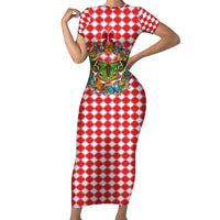 Christmas Butterfly Wreath Short Sleeve Bodycon Dress Xmas Holiday Patterns - Wonder Print Shop