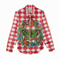 Christmas Butterfly Wreath Women Casual Shirt Xmas Holiday Patterns - Wonder Print Shop