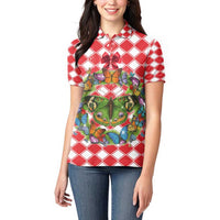 Christmas Butterfly Wreath Women Polo Shirt Xmas Holiday Patterns - Wonder Print Shop