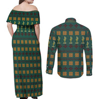 Cactus Gifts Christmas Couples Matching Off Shoulder Maxi Dress and Long Sleeve Button Shirt Xmas Holiday Patterns - Wonder Print Shop