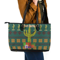 Cactus Gifts Christmas Leather Tote Bag Xmas Holiday Patterns - Wonder Print Shop