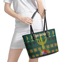 Cactus Gifts Christmas Leather Tote Bag Xmas Holiday Patterns - Wonder Print Shop