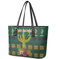 Cactus Gifts Christmas Leather Tote Bag Xmas Holiday Patterns - Wonder Print Shop