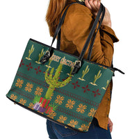Cactus Gifts Christmas Leather Tote Bag Xmas Holiday Patterns - Wonder Print Shop