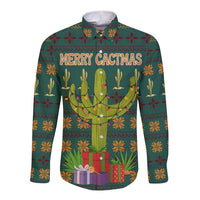 Cactus Gifts Christmas Long Sleeve Button Shirt Xmas Holiday Patterns - Wonder Print Shop
