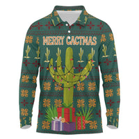 Cactus Gifts Christmas Long Sleeve Polo Shirt Xmas Holiday Patterns - Wonder Print Shop