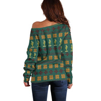 Cactus Gifts Christmas Off Shoulder Sweater Xmas Holiday Patterns - Wonder Print Shop
