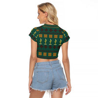 Cactus Gifts Christmas Raglan Cropped T Shirt Xmas Holiday Patterns - Wonder Print Shop