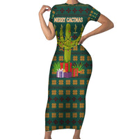 Cactus Gifts Christmas Short Sleeve Bodycon Dress Xmas Holiday Patterns - Wonder Print Shop