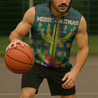 Cactus Gifts Christmas Sleeveless Zip Hoodie Xmas Holiday Patterns - Wonder Print Shop