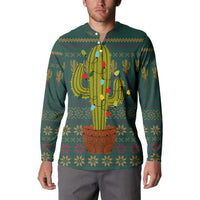 Cactus Christmas Button Sweatshirt Xmas Holiday Patterns - Wonder Print Shop