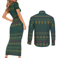 Cactus Christmas Couples Matching Short Sleeve Bodycon Dress and Long Sleeve Button Shirt Xmas Holiday Patterns - Wonder Print Shop