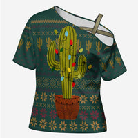 Cactus Christmas Cross Shoulder Shirt Xmas Holiday Patterns - Wonder Print Shop
