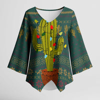 Cactus Christmas Kimono Sleeve Blouse Xmas Holiday Patterns - Wonder Print Shop