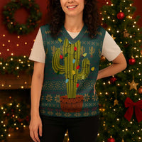 Cactus Christmas Knitted V-Neck Vest Xmas Holiday Patterns - Wonder Print Shop
