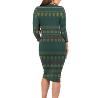 Cactus Christmas Long Sleeve Bodycon Dress Xmas Holiday Patterns - Wonder Print Shop