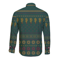 Cactus Christmas Long Sleeve Button Shirt Xmas Holiday Patterns - Wonder Print Shop