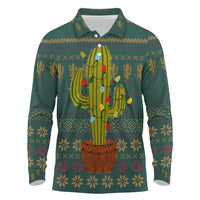 Cactus Christmas Long Sleeve Polo Shirt Xmas Holiday Patterns - Wonder Print Shop