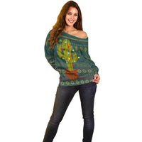 Cactus Christmas Off Shoulder Sweater Xmas Holiday Patterns - Wonder Print Shop