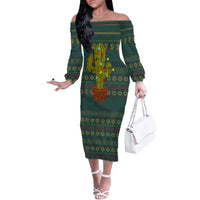 Cactus Christmas Off The Shoulder Long Sleeve Dress Xmas Holiday Patterns - Wonder Print Shop