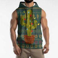 Cactus Christmas Sleeveless Hoodie Xmas Holiday Patterns - Wonder Print Shop