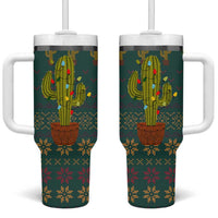 Cactus Christmas Tumbler With Handle Xmas Holiday Patterns - Wonder Print Shop