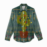 Cactus Christmas Women Casual Shirt Xmas Holiday Patterns - Wonder Print Shop