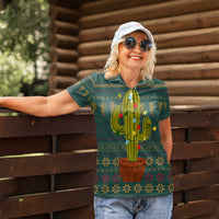 Cactus Christmas Women Polo Shirt Xmas Holiday Patterns - Wonder Print Shop