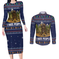 Camping I Hate People Christmas Couples Matching Long Sleeve Bodycon Dress and Long Sleeve Button Shirt Xmas Holiday Patterns - Wonder Print Shop