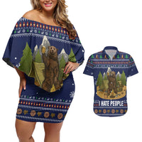 Camping I Hate People Christmas Couples Matching Off Shoulder Short Dress and Hawaiian Shirt Xmas Holiday Patterns - Wonder Print Shop