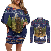 Camping I Hate People Christmas Couples Matching Off Shoulder Short Dress and Long Sleeve Button Shirt Xmas Holiday Patterns - Wonder Print Shop