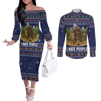 Camping I Hate People Christmas Couples Matching Off The Shoulder Long Sleeve Dress and Long Sleeve Button Shirt Xmas Holiday Patterns - Wonder Print Shop
