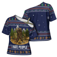 Camping I Hate People Christmas Cross Shoulder Shirt Xmas Holiday Patterns - Wonder Print Shop